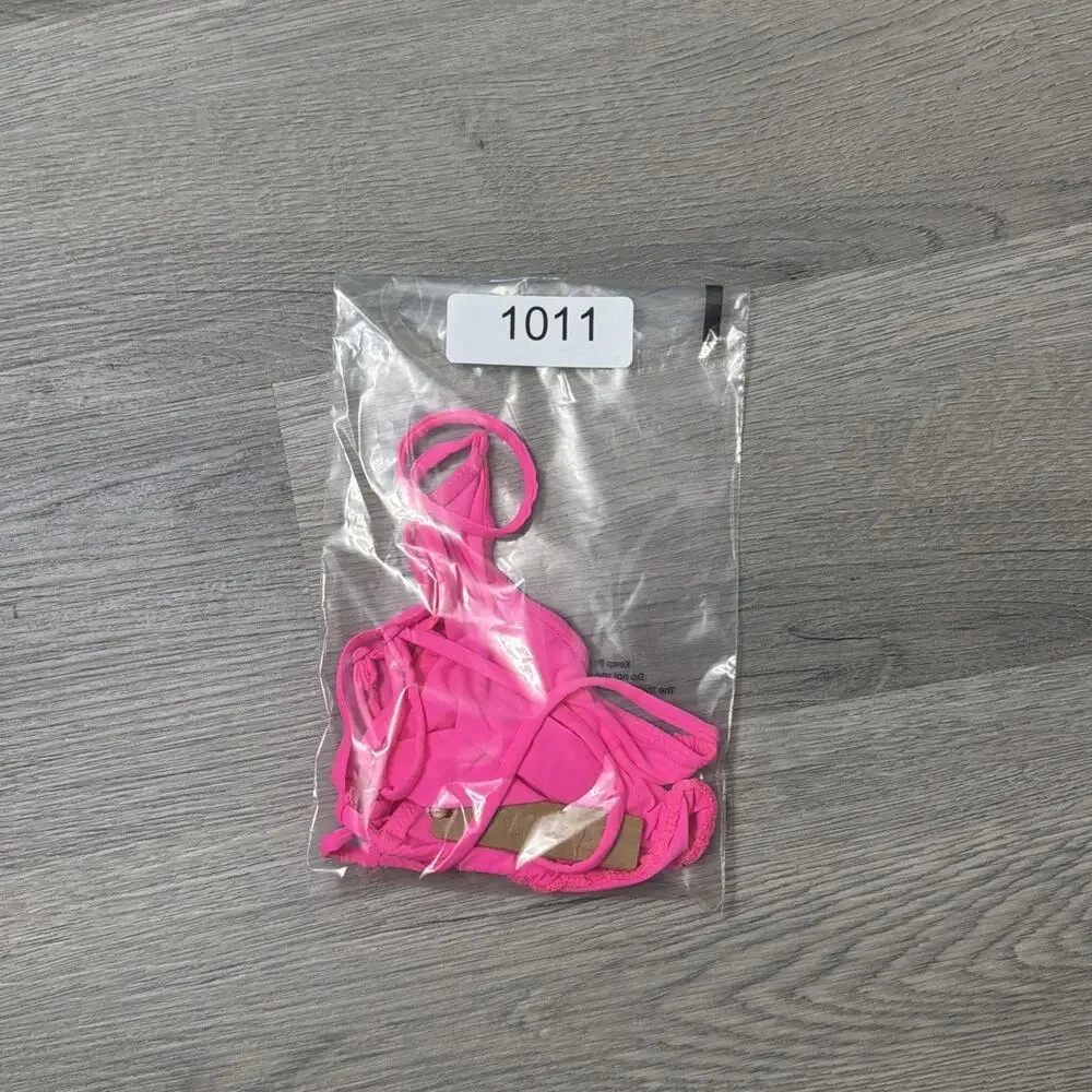 Skims Pink Micro Cording String Triangle Bralette, Size XL New - Picture 5 of 5
